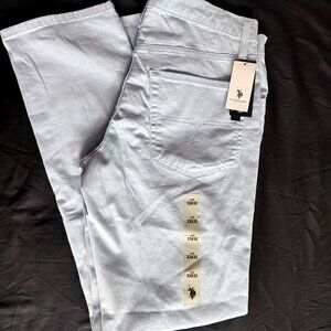 $50 NWT MENS U.S. POLO ASSN. SIZE 33/32 COLOR BLUE STRAIGHT 5 POCKET CHINO PANTS